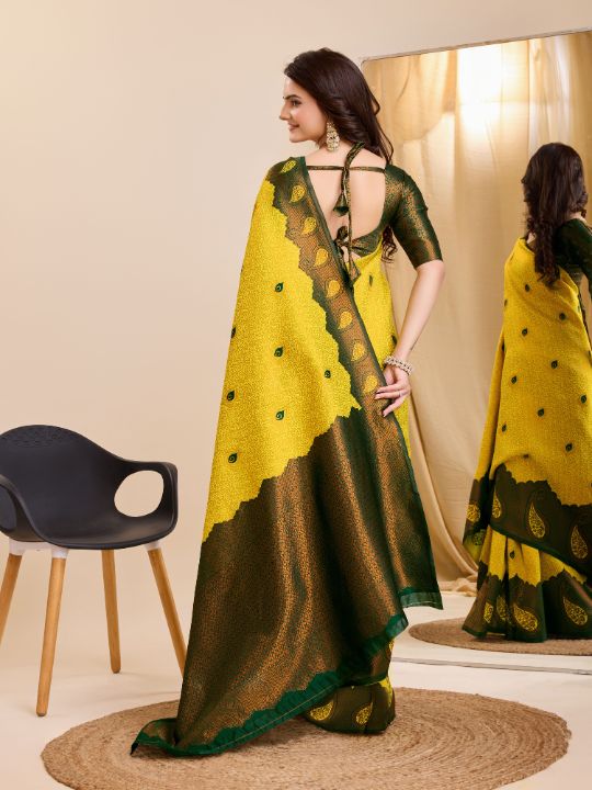 Banarasi Soft Silk Saree (Yellow & Green)