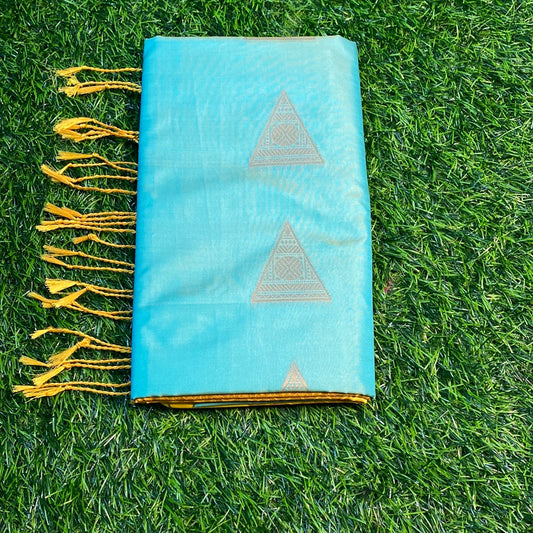 Kanjivaram Tissue Border Soft Silk Sarees (Sea Green and Yellow Colour)