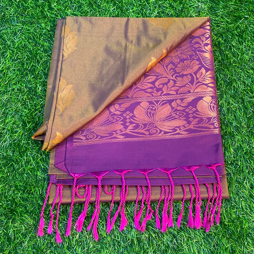 Kanjivaram Tissue Border Soft Silk Sarees (Purple and Dark Purple Colour)