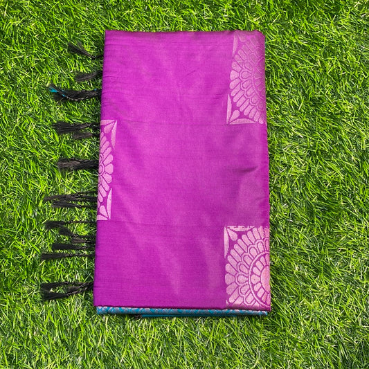 Kanjivaram Tissue Border Soft Silk Sarees (Purple and Sea Green Colour)