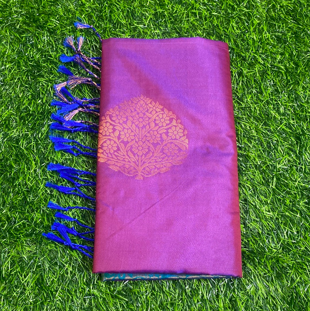 Kanjivaram Tissue Border Soft Silk Sarees (Purple and Green Colour)