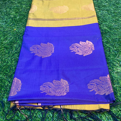 Kanjivaram Tissue Border Soft Silk Sarees (Mehandi Green and Purple Colour)
