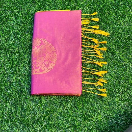 Kanjivaram Tissue Border Soft Silk Sarees (Pink and Green Colour)