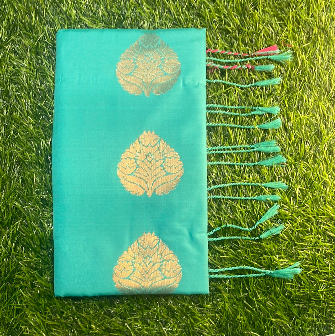 Kanjivaram Tissue Border Soft Silk Sarees (Sea Green & Maroon)