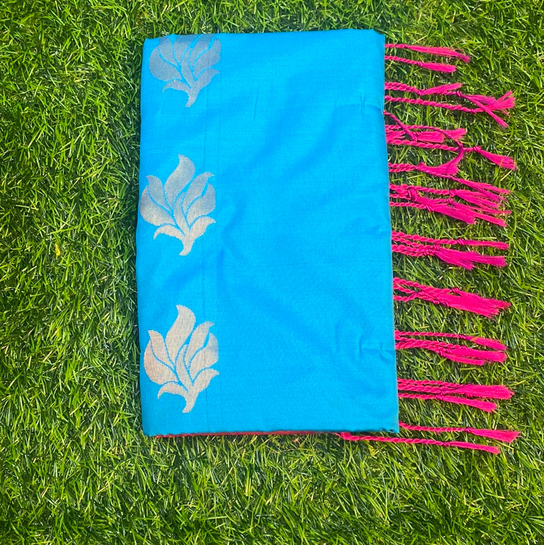Kanjivaram Tissue Border Soft Silk Sarees (Sky Blue and Pink Colour)