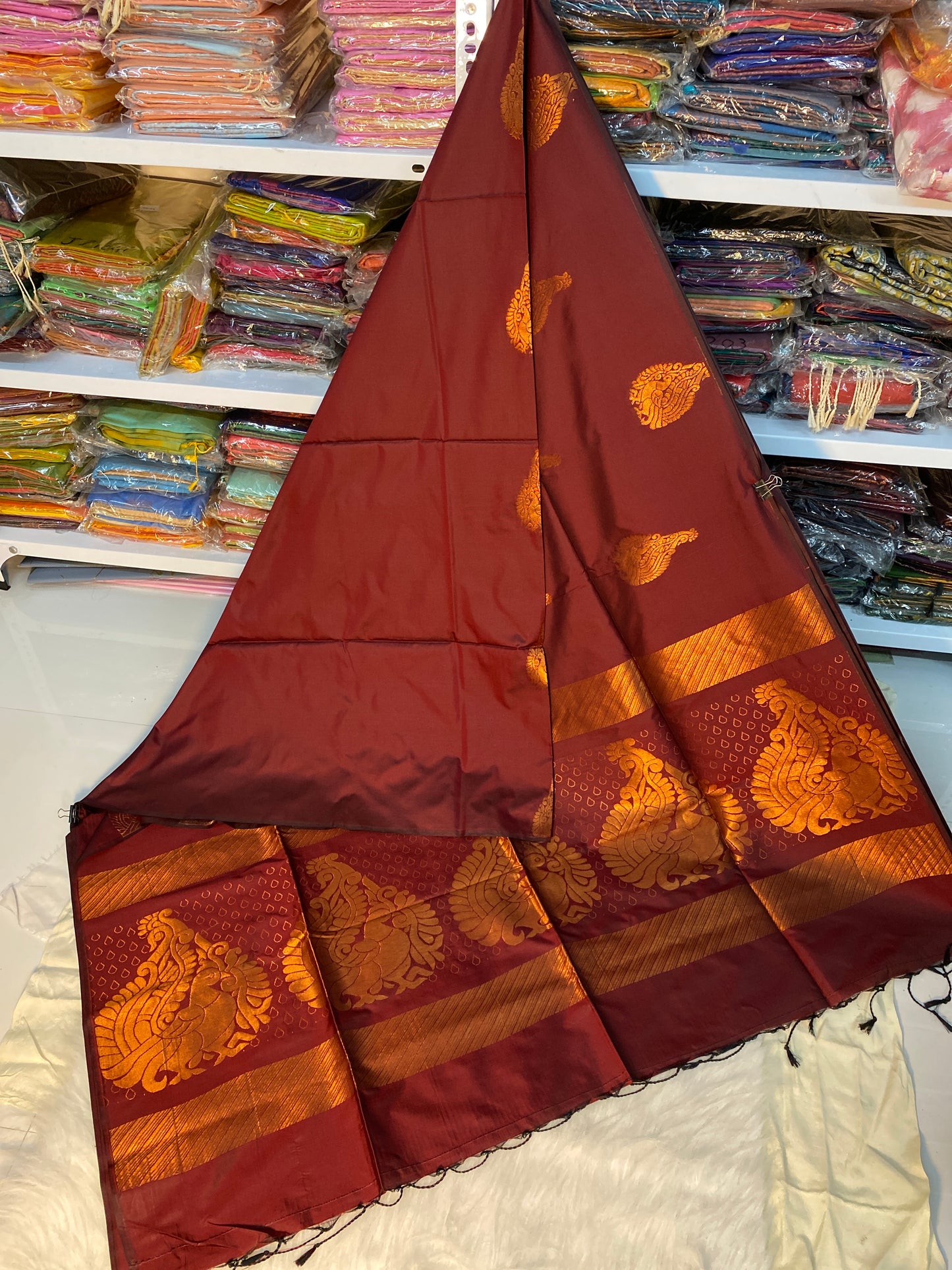 Kanjivaram Tissue Border Soft Silk Saree (Brown)