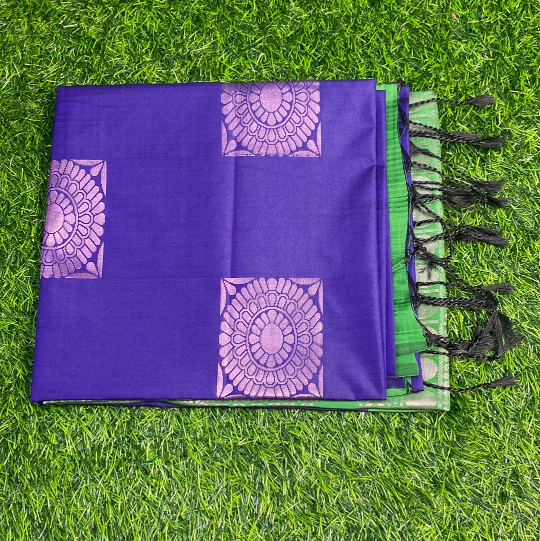 Kanjivaram Tissue Border Soft Silk Sarees (Purple and Green Colour)