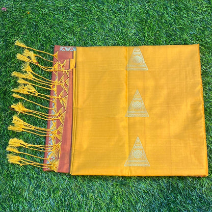 Kanjivaram Tissue Border Soft Silk Sarees (Yellow and Brown Colour)