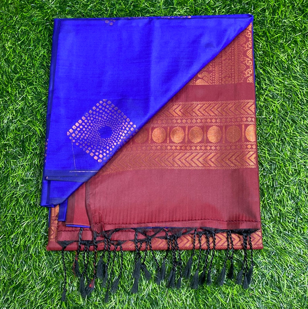 Kanjivaram Tissue Border Soft Silk Sarees (Royal Blue and Maroon Colour)