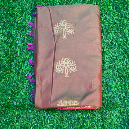 Kanjivaram Tissue Border Soft Silk Sarees (Brown and Pink Colour)