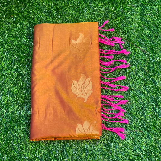 Kanjivaram Tissue Border Soft Silk Sarees (Orange and Pink Colour)