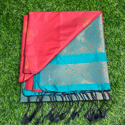 Kanjivaram Tissue Border Soft Silk Sarees (Maroon and Sea Green Colour)