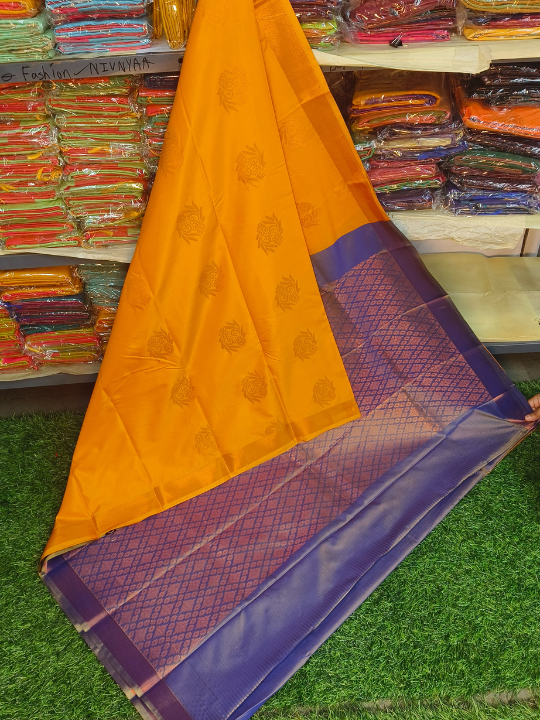 Kanjivaram Tissue Border Soft Silk Saree (Yellow & Blue)