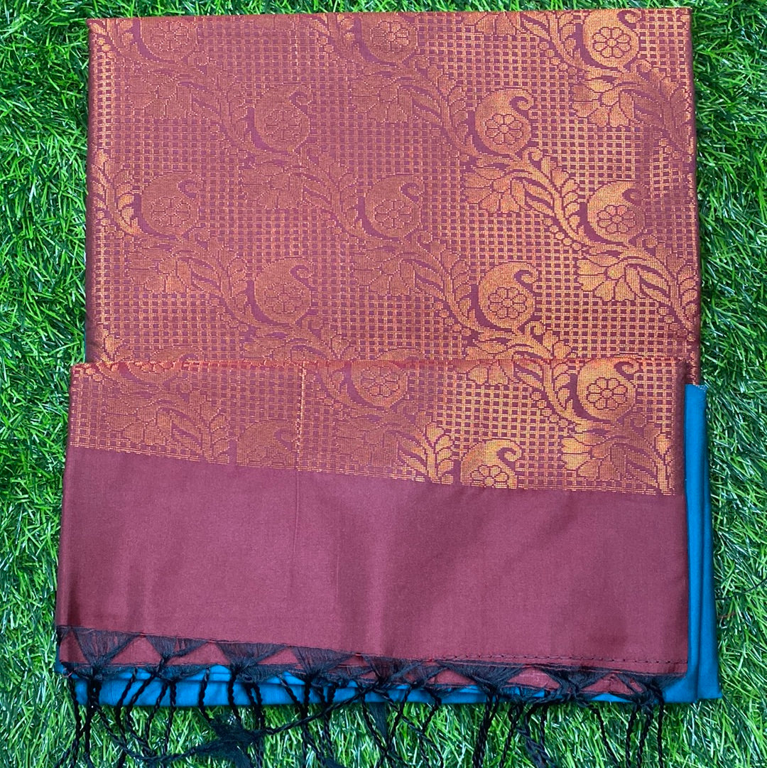 Kanjivaram Tissue Border Soft Silk Sarees (sea green and Maroon Color)