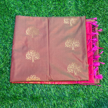 Kanjivaram Tissue Border Soft Silk Sarees (Brown and Pink Colour)