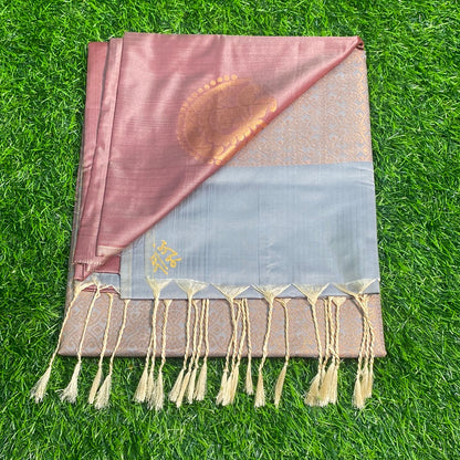 Kanjivaram Tissue Border Soft Silk Sarees (Rose Gold and Grey Colour)