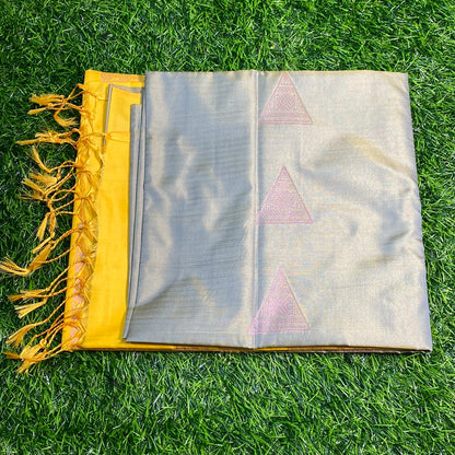 Kanjivaram Tissue Border Soft Silk Sarees (Olive and Yellow Colour)