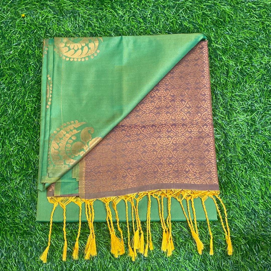 Kanjivaram Tissue Border Soft Silk Sarees (Green and Brown Colour)