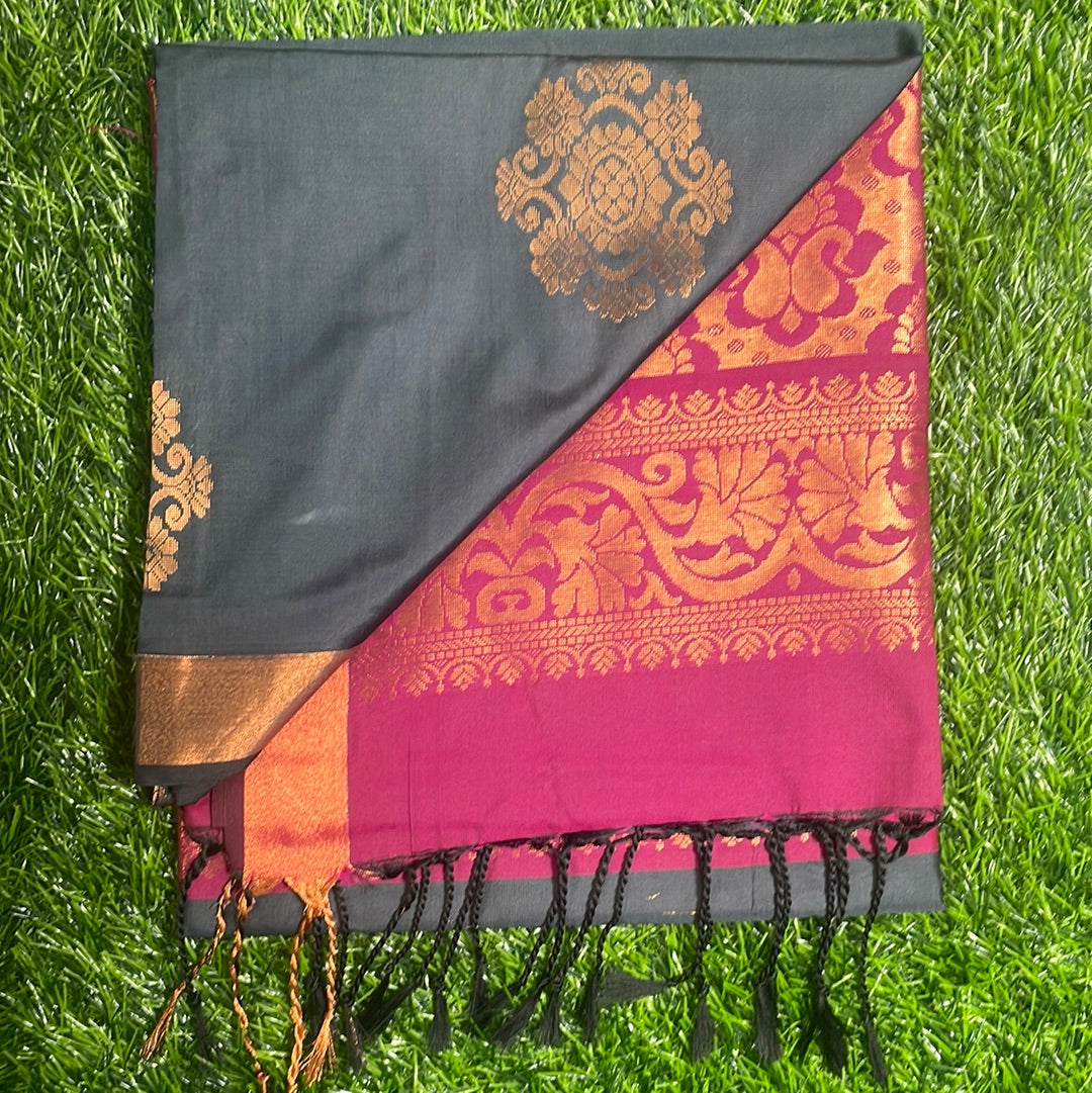 Kanjivaram Tissue Border Soft Silk Sarees (Grey and Pink)