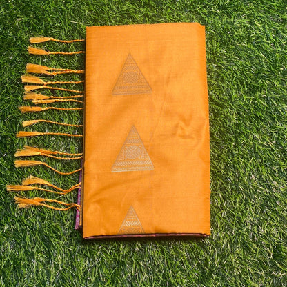 Kanjivaram Tissue Border Soft Silk Sarees (Mustard Yellow and Pink Colour)