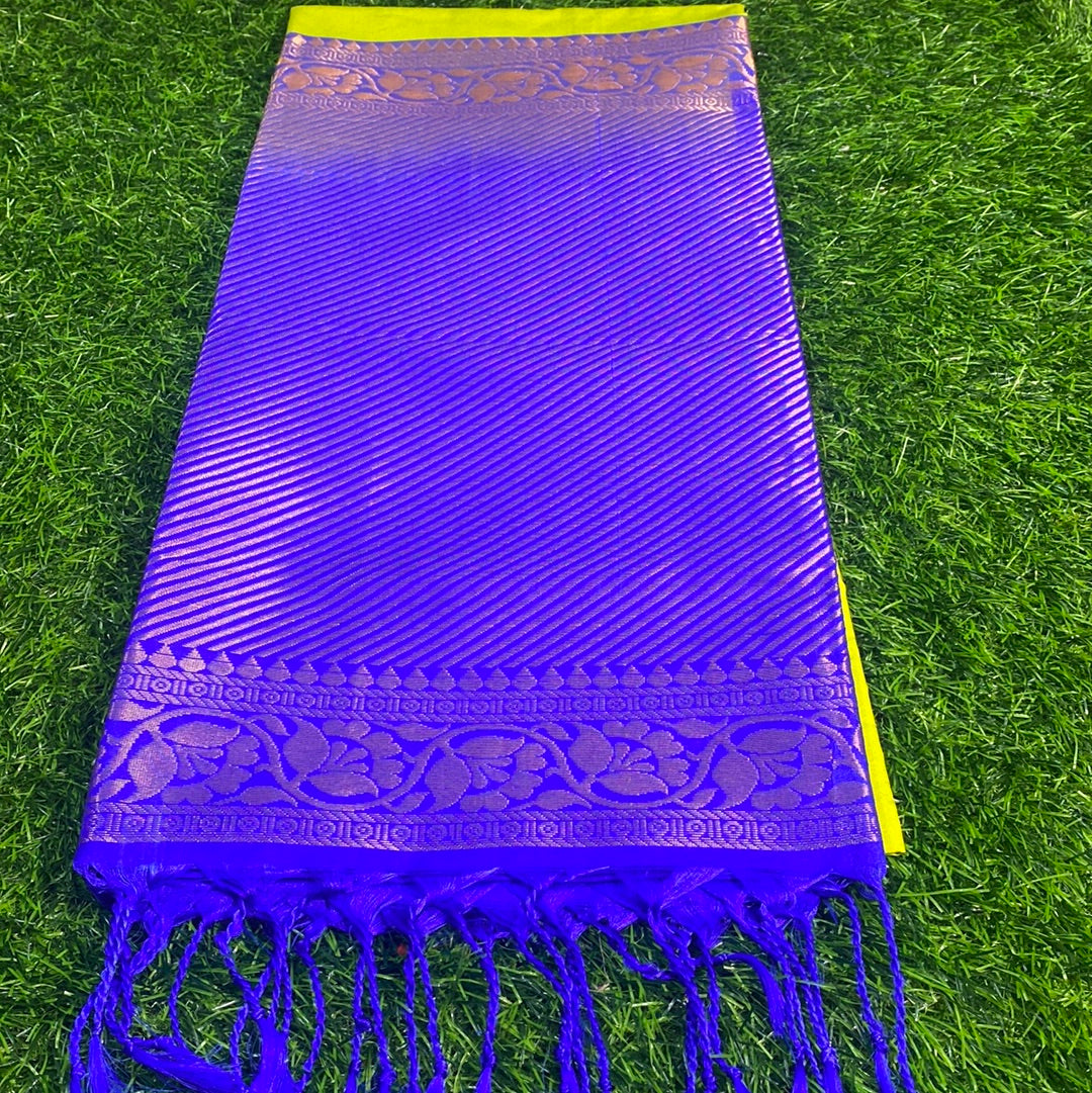 Kanjivaram Tissue Border Soft Silk Sarees (Green and Roya Blue Colour)