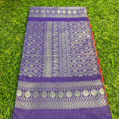 Kanjivaram Tissue Border Soft Silk Sarees (Rust and Navy Blue Colour)