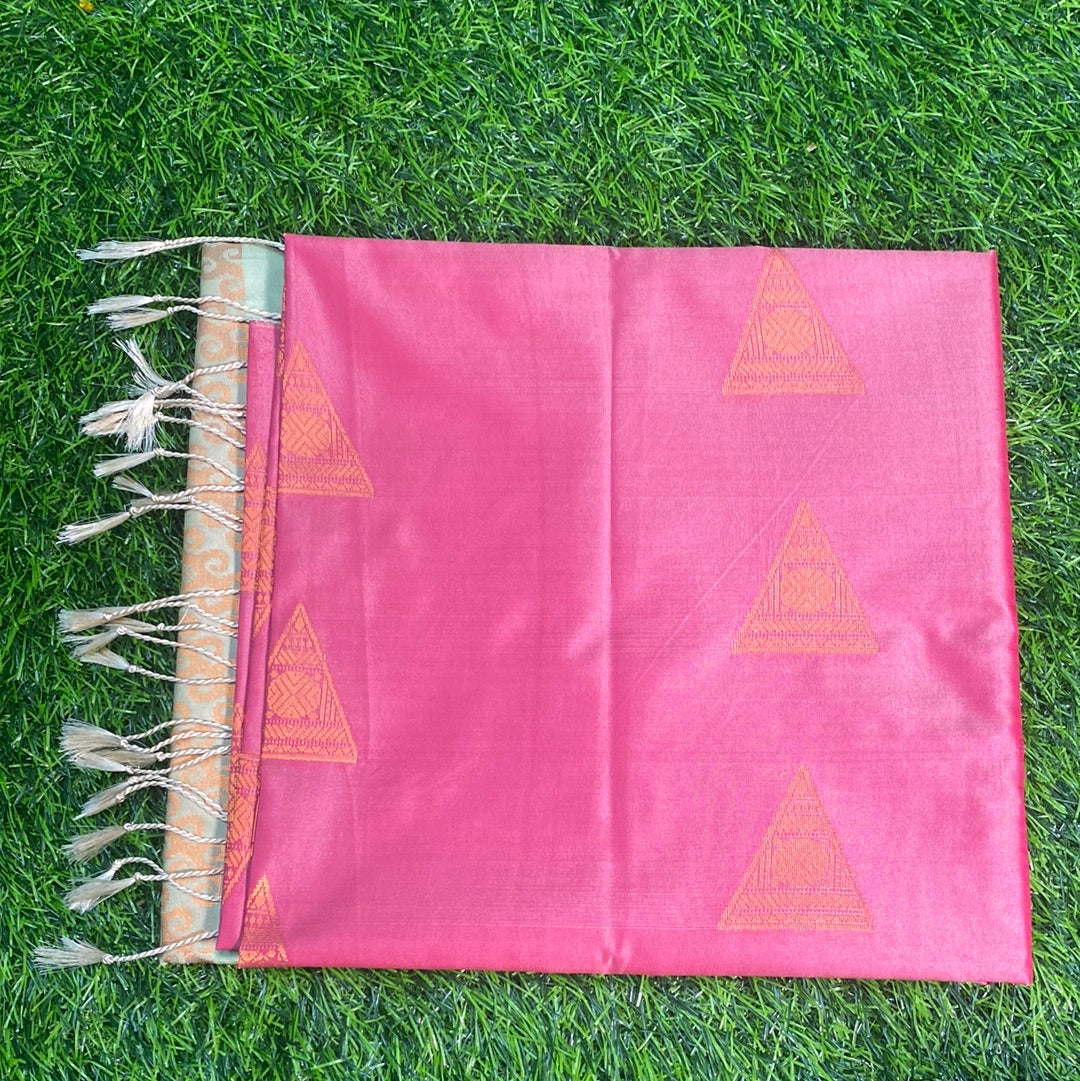 Kanjivaram Tissue Border Soft Silk Sarees (Pink and Sea Green Colour)
