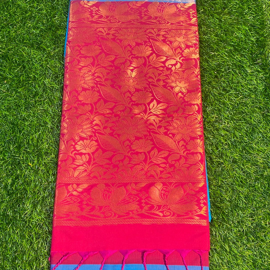 Kanjivaram Tissue Border Soft Silk Sarees (Sky Blue and Pink Colour)