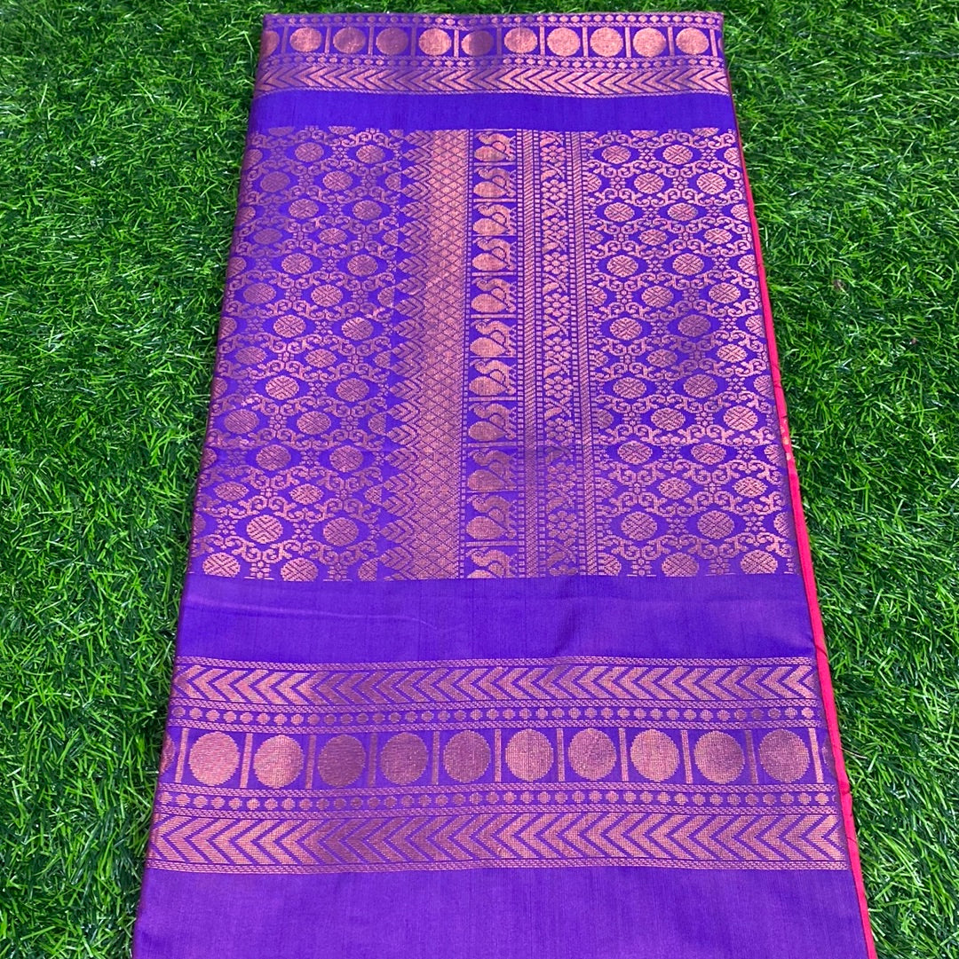 Kanjivaram Tissue Border Soft Silk Sarees (Pink and Purple Colour)