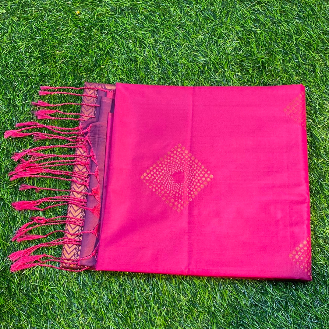 Kanjivaram Tissue Border Soft Silk Sarees (Pink and Magenta Colour)