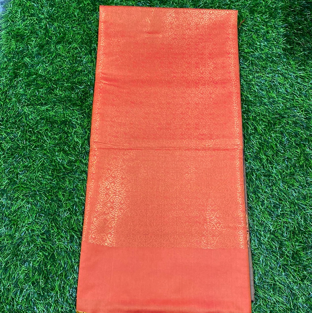 Kanjivaram Tissue Border Soft Silk Sarees (Brown and Orange Colour)
