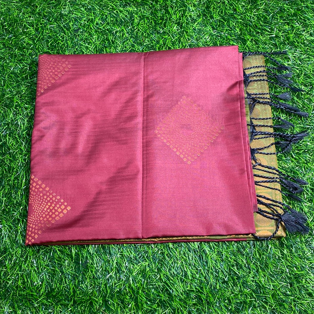 Kanjivaram Tissue Border Soft Silk Sarees (Maroon and Mehandi Green Colour)