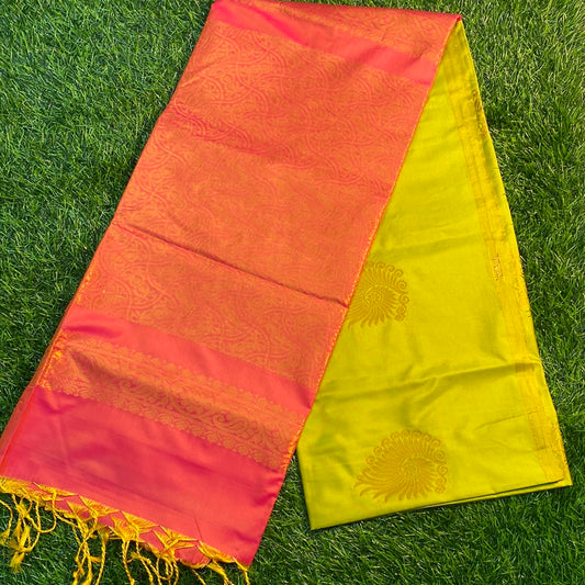 Kanjivaram Tissue Border Soft Silk Sarees (Lime Green and Pink)