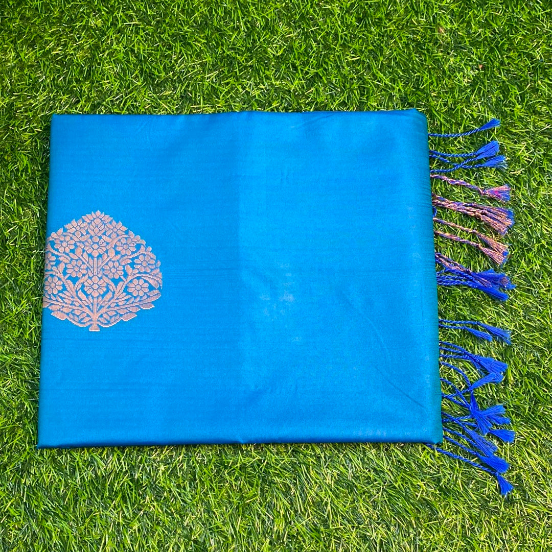 Kanjivaram Tissue Border Soft Silk Sarees (Blue and Purple Colour)