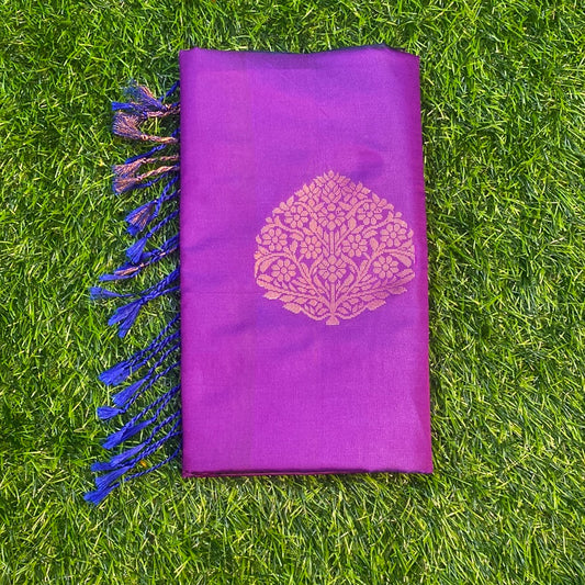 Kanjivaram Tissue Border Soft Silk Sarees (Purple and Navy Blue Colour)