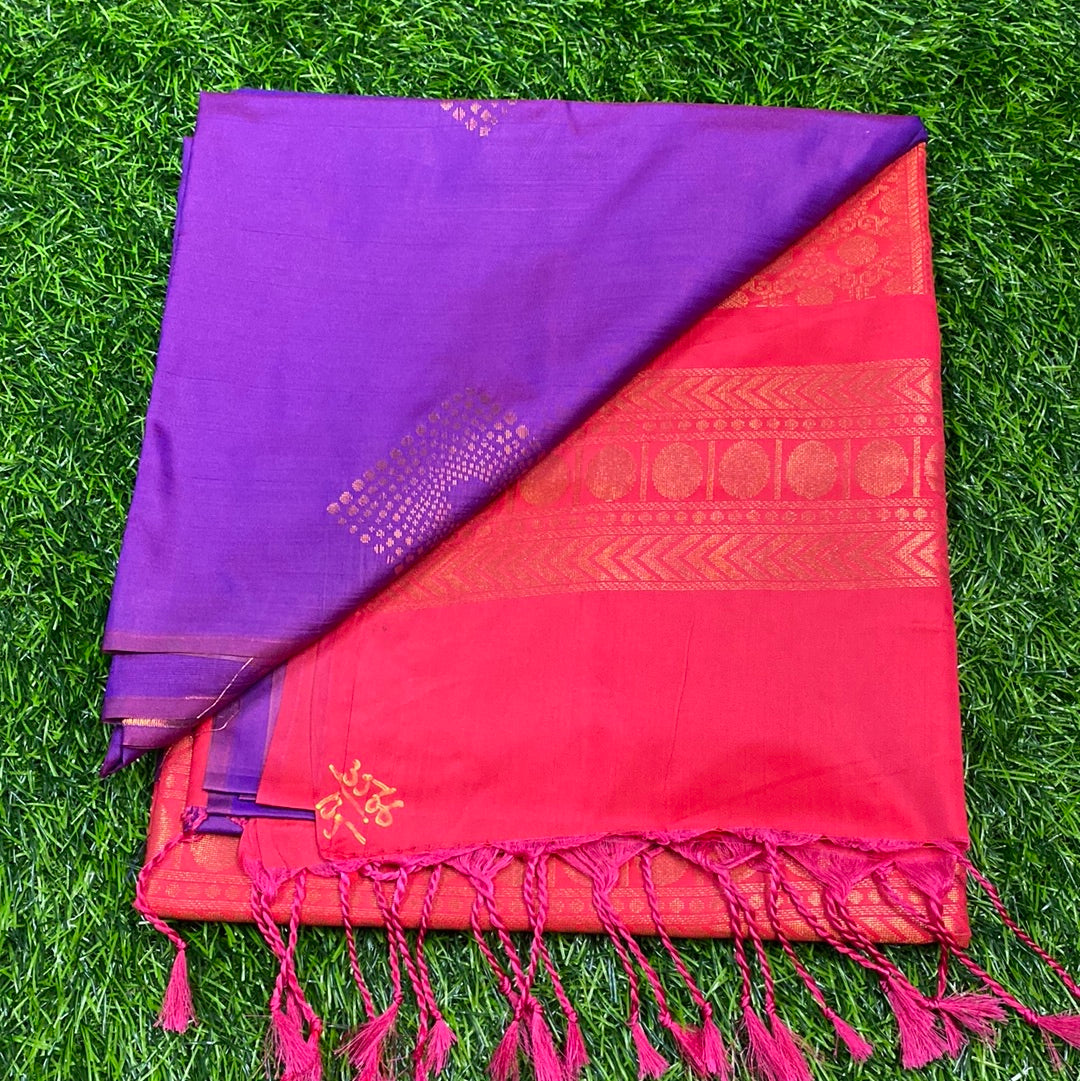 Kanjivaram Tissue Border Soft Silk Sarees (Purple and Red Colour)
