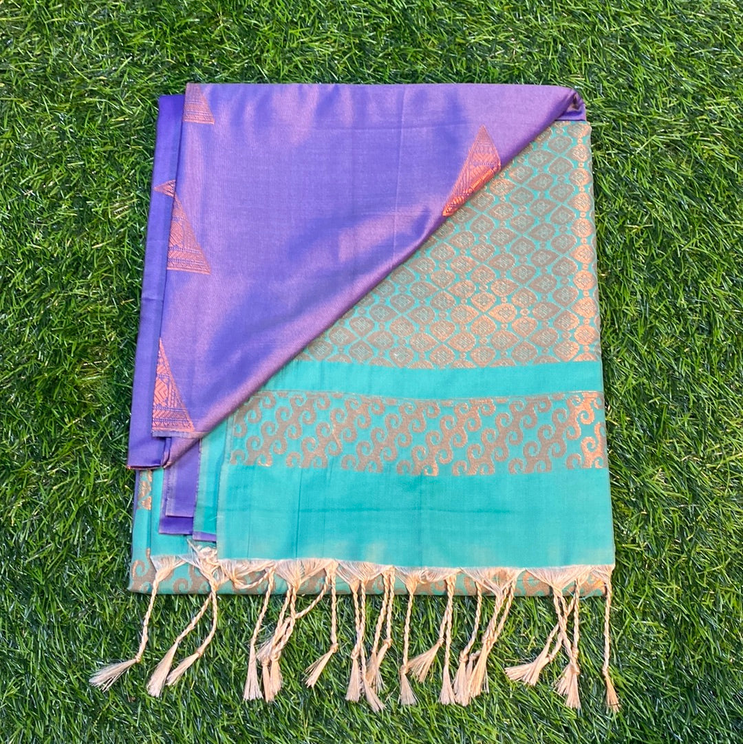 Kanjivaram Tissue Border Soft Silk Sarees (Purple and Sea Green Colour)
