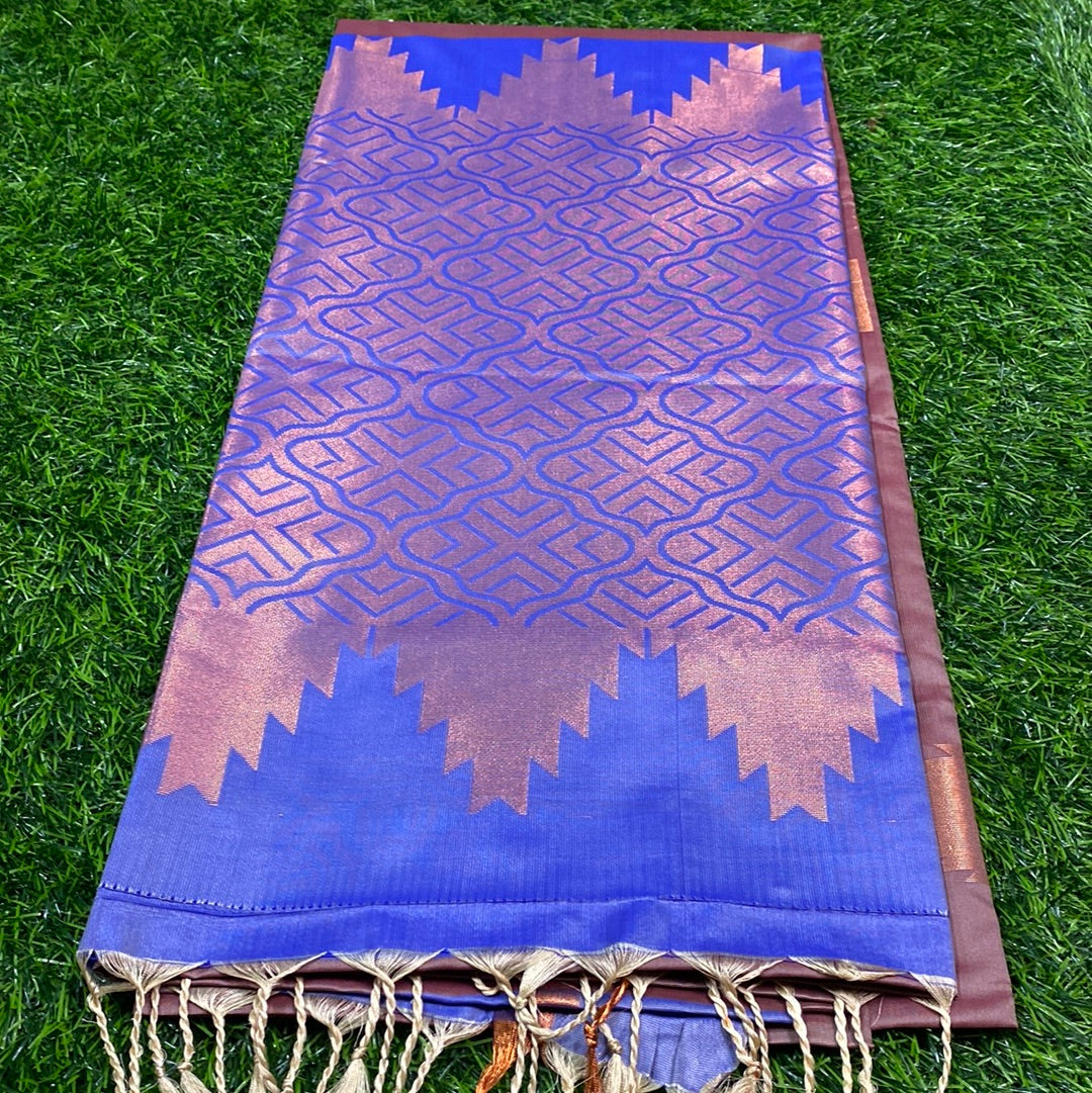 Kanjivaram Tissue Border Soft Silk Sarees (Brown and Purple Colour)