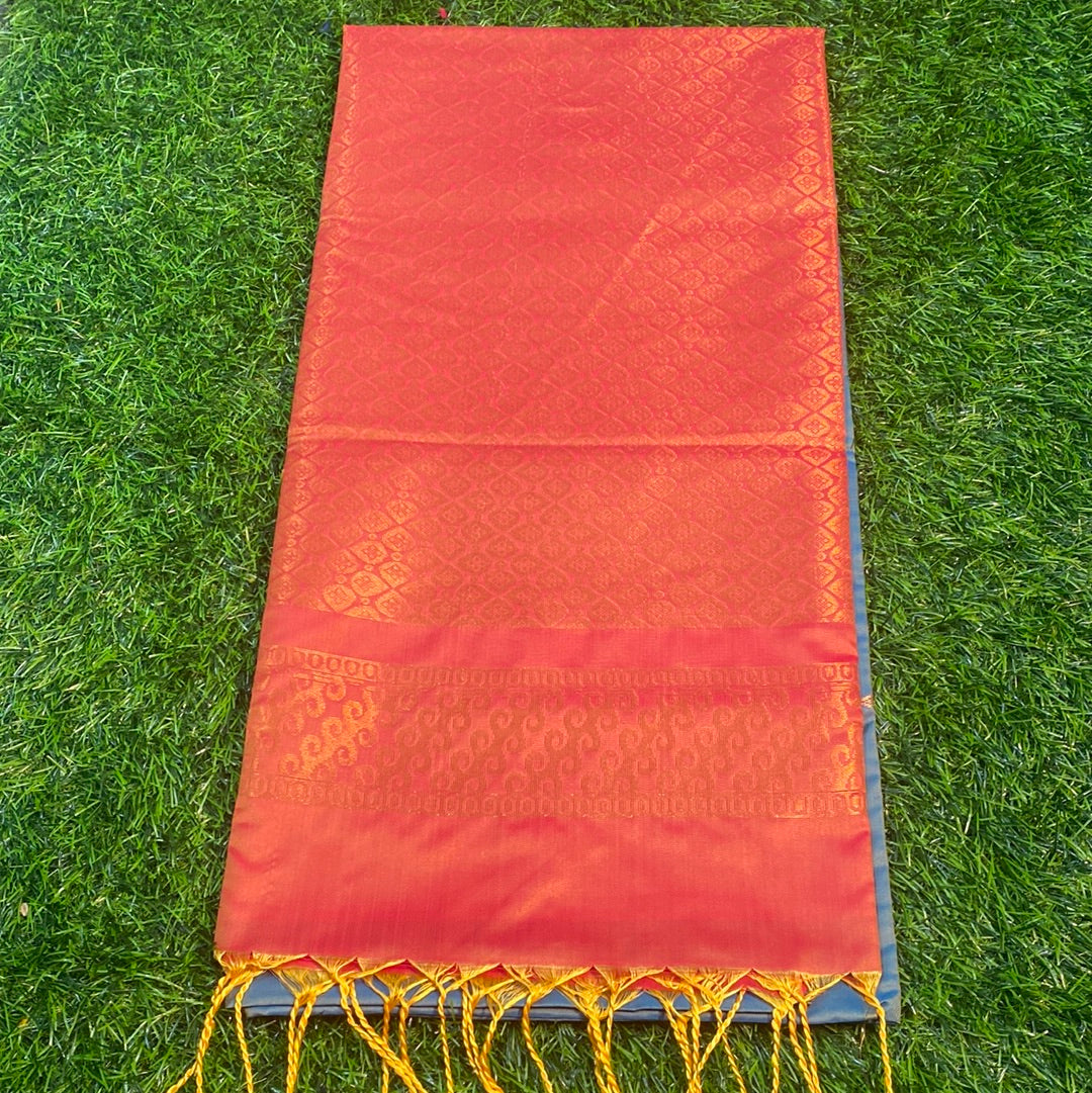 Kanjivaram Tissue Border Soft Silk Sarees (Sea Green and Orange Colour)