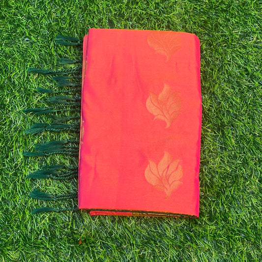 Kanjivaram Tissue Border Soft Silk Sarees (Orange and Green Colour)