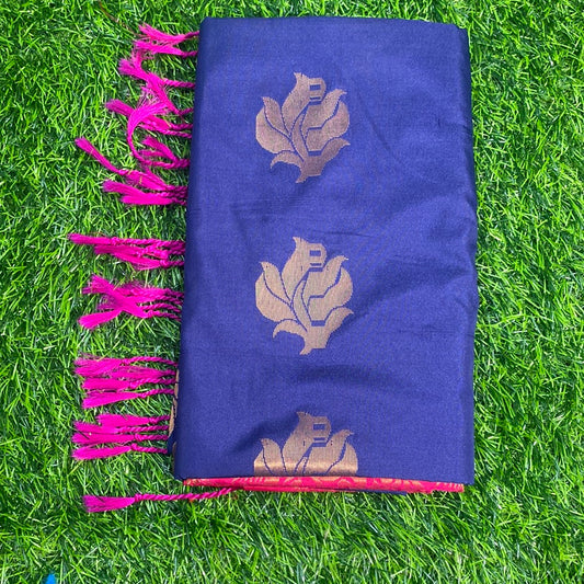 Kanjivaram Tissue Border Soft Silk Sarees (Blue and Pink Colour)