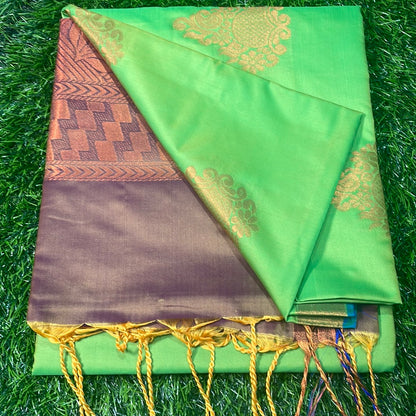 Kanjivaram Tissue Border Soft Silk Sarees (Green & Purple)
