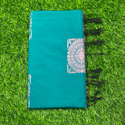 Kanjivaram Tissue Border Soft Silk Sarees (Rama Green and Purple Colour)