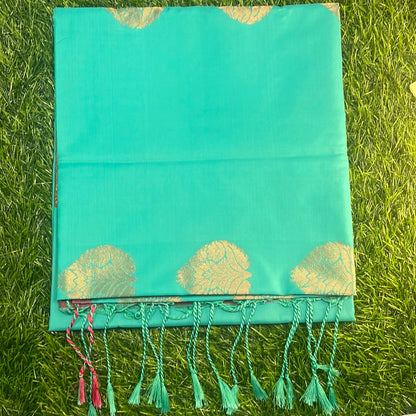 Kanjivaram Tissue Border Soft Silk Sarees (Sea Green & Maroon)