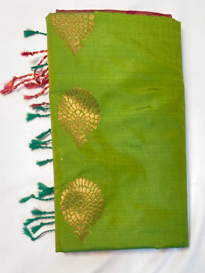 Kanjivaram Tissue Border Soft Silk Sarees (Green and Maroon Colour)
