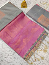 Kanjivaram Tissue Border Soft Silk Sarees (Silver and Baby Pink)