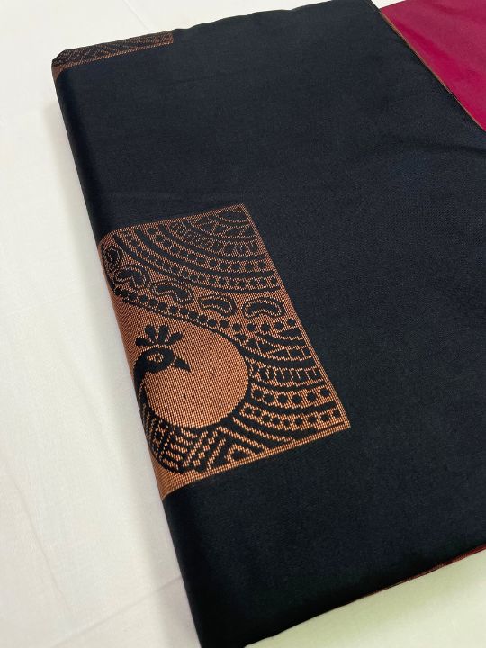 Kanjivaram Tissue Border Soft Silk Saree (Black & Maroon)