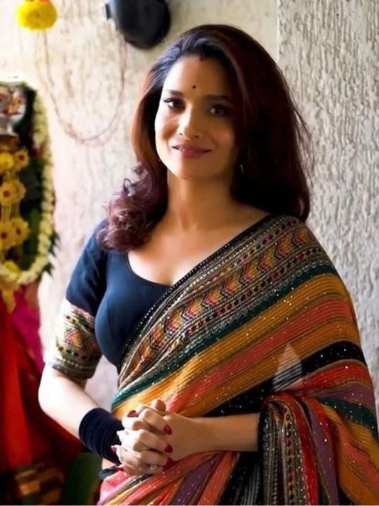 Multi Colour Digital Print Georgette Saree