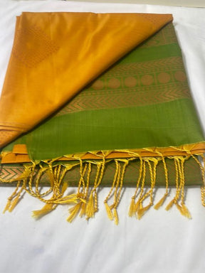 Kanjivaram Tissue Border Soft Silk Sarees (Mustard Yellow and Green Colour)