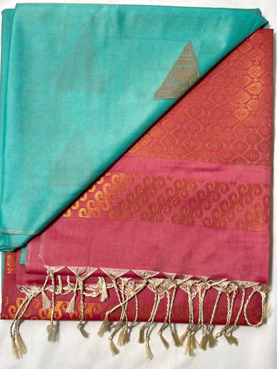 Kanjivaram Tissue Border Soft Silk Sarees (Soft Green and Pink Colour)